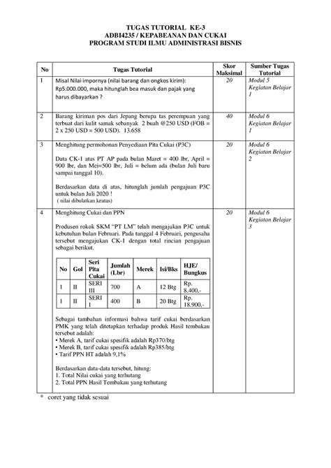 Tugas 3 Kepabeanan DAN Cukai TUGAS TUTORIAL KE ADBI4235 KEPABEANAN