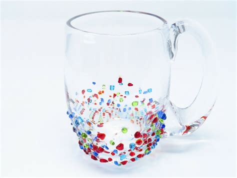 Set Of 3 Cute Ryukyu Glass Mugs Bluish Orangish Blueandred Dots Ebay