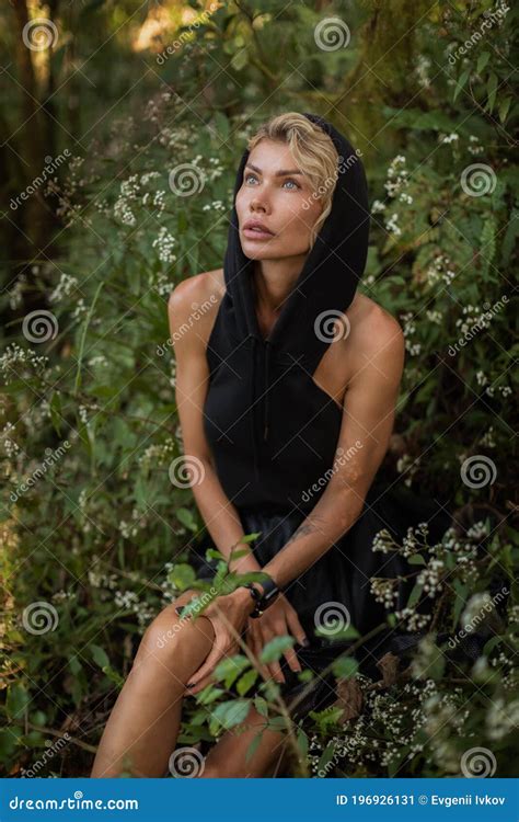 Blonde In Black Hood Dress White Hair In The Woods Fashion Fantasy