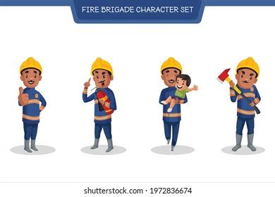 Vector Cartoon Illustration Fire Brigade Character Stock Vector