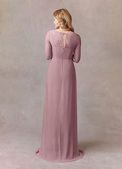 Azazie Leonine Dusty Rose A Line Scoop Lace Chiffon Dress Azazie