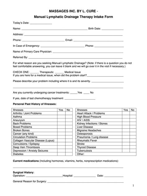 Lymphatic Drainage Intake Form Fill Out Sign Online DocHub