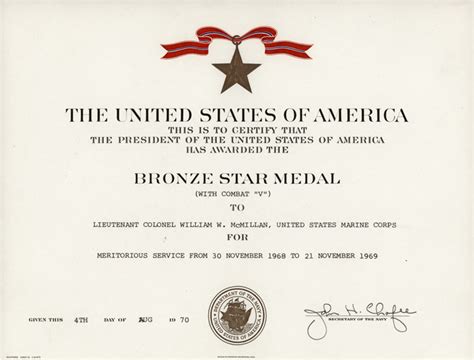 Bronze Star Certificate Template Bronze Star Award Certificate ...