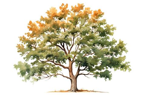 Watercolor Painting of Oak Tree. Generative AI Stock Illustration ...