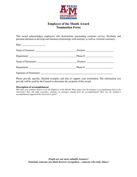 Employee Recognition Nomination Form Template DocTemplates