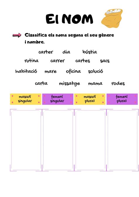 EL NOM gènere i nombre interactive worksheet Llengua catalana