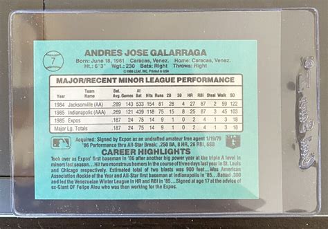 Andres Galarraga RC 1986 Donruss The Rookies Montreal Expos 7 MINT