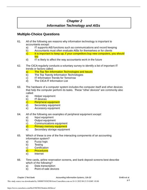 CH2 MC Practice Questions Chapter 2 Information Technology And AISs