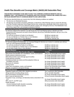 Fillable Online Brokernet Kp Health Plan Benefits And Coverage Matrix