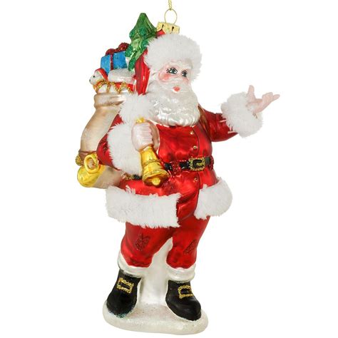 Santa With T Bag Glass Ornament