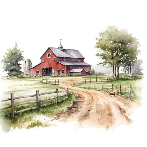 Watercolor Barn Farm Barn House Farmhouse Png Transparent Image And