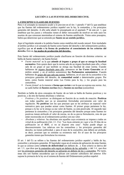 Leccion 3 Derecho Civil LecciÓn 3 Las Fuentes Del Derecho Civil 1 Concepto Y Clases De