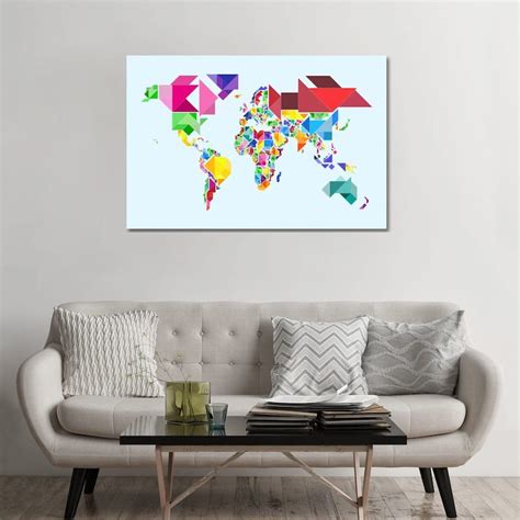 Icanvas Tangram Abstract World Map By Michael Tompsett Canvas Print