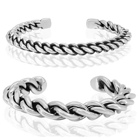 Twisted Silver Cuff Bracelet For Men 925 Sterling Silver Vy Jewelry