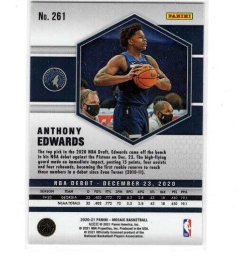 Anthony Edwards 2020 Mosaic NBA Debut Rookie Card RC 261 Timberwolves