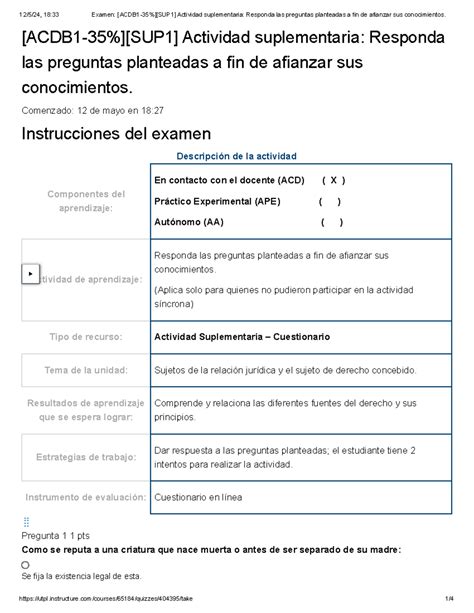 Examen ACDB 1 35 SUP 1 Actividad Suplementaria Responda Las