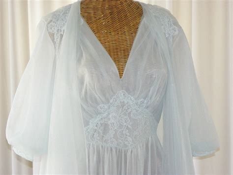 Vintage Double Chiffon Peignoir Set Powder Blue By Vanity Fair