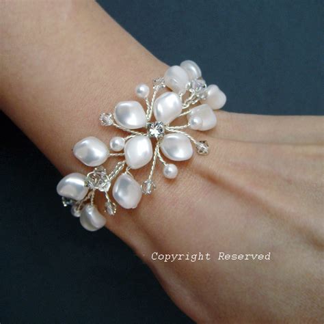 Vine Bridal Bracelets Swarovski Pearl Wedding Bracelet Ivory Etsy