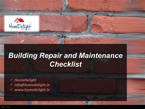 Building Repair And Maintenance Checklist For Turnkey Project