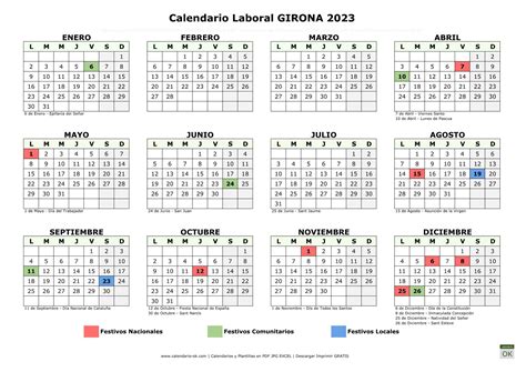 Calendario Laboral GIRONA 2023 Con Festivos