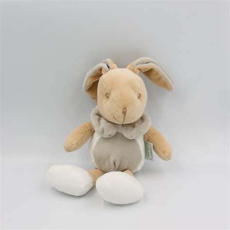 Doudou Lapin Blanc Gris Mes Petits Cailloux Cmp