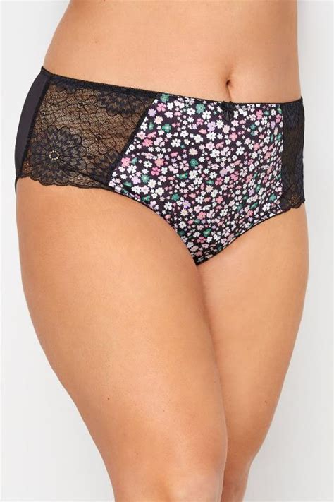 Curve Black Lace Front High Waisted Knickers Yours Clothing