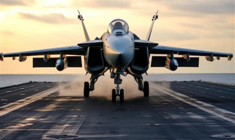 Premium Photo | F 14 Jet Fighter On An Aircraft Carrier Deck Viewed From Front