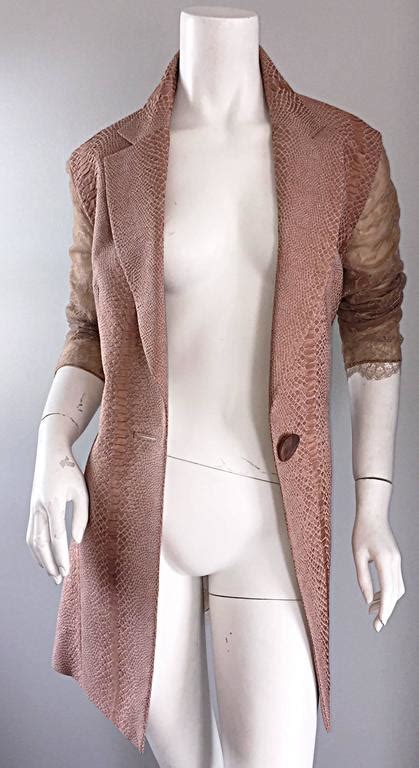 Gianfranco Ferre Vintage S Pink Nude Snakeskin Lace Silk Blazer