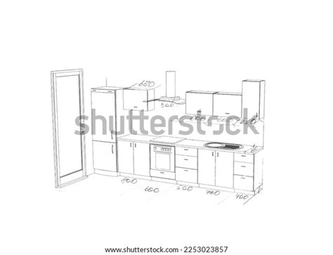 Sketch Drawing Furniture Kitchen Dimensions Design Stock Illustration ...