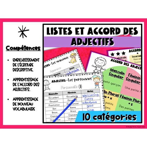 Adjectifs Accord Listes Cartes T Ches Exercices