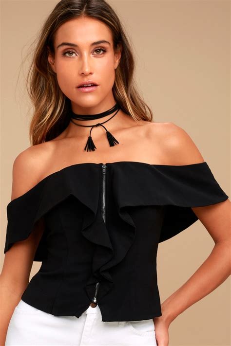 Chic Black Crop Top Off The Shoulder Top Off The Shoulder Crop Top