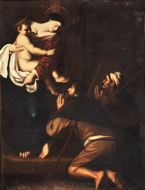 Pittore Post Caravaggesco Xvii Secolo Madonna Con Bambino E L