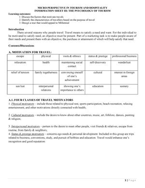 Module 3 Macro THE HISTORY OF TOURISM AND HOSPITALITY MODULE III