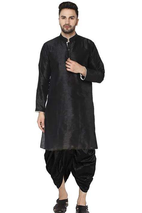 Solid Color Dupion Silk Kurta Set In Black Ucchal Fashion