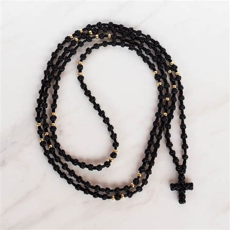 Handmade 150-knots Black rattail Semi-spaced Prayer rope with gold metal spacers every 10 knots ...