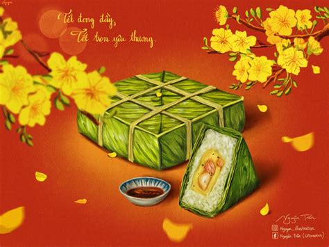 Bánh chưng Tết illustration, Tết Art | Vietnam art, Food illustrations ...