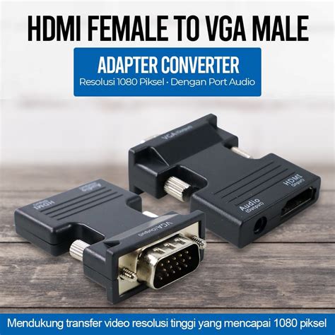 Jual Adaptor Converter Hdmi Female To Vga Male 1080p Audio Port Hv1002 Shopee Indonesia