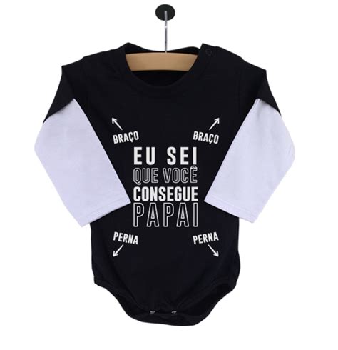 Body Bebê Guia para o Papai Manga Longa Preto Elo7