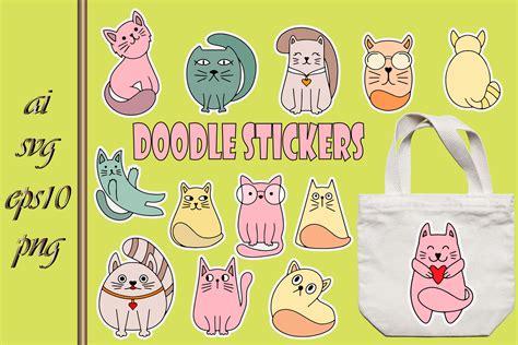 Doodle Cat Stickers Hand Drawn Animal Graphic by IrynaShancheva ...