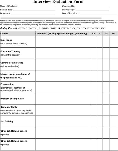 Interview Score Sheet Template