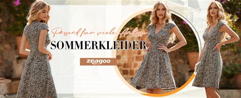 Zeagoo Damen A Linie Kleid V Ausschnitt Blumenkleid Elegant