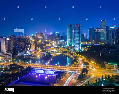 A Night View Of The Anshun Bridge Middle Over The Jin River Or