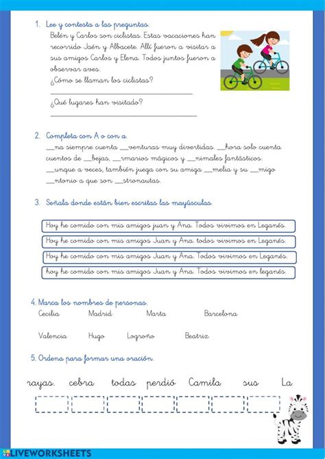 Uso de mayúsculas interactive worksheet Ejercicios de escritura