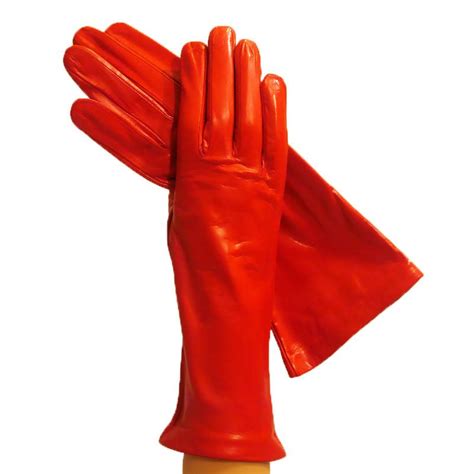 These Elegant Ladies Orange Color Italian Leather Gloves Imported From