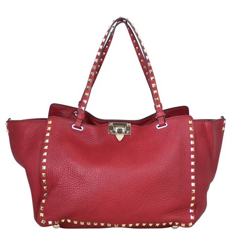 Valentino Rockstud Medium Tote Red