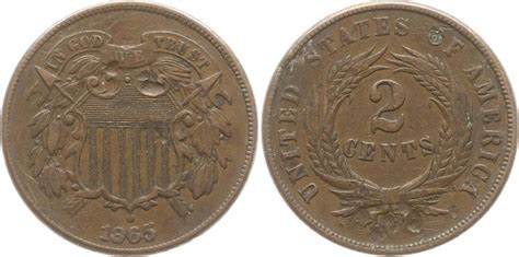 USA 2 Cents 1865 Gutes sehr schön kl Beschädigungen im Feld MA Shops