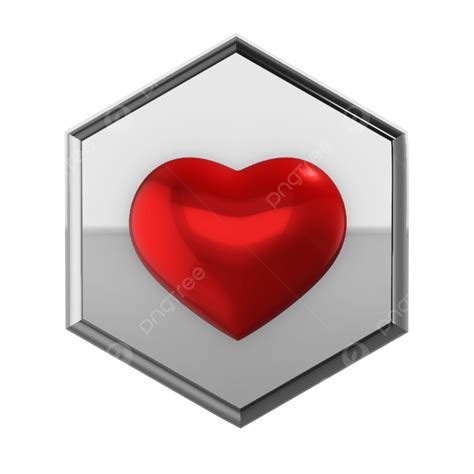 3d Chrome Hexagon With Red Heart Red Heart Chrome Png Transparent