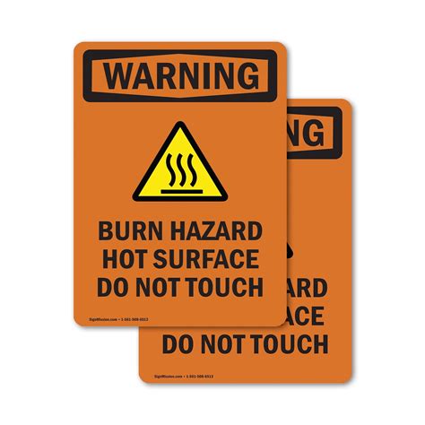 2 Pack Burn Hazard Hot Surface With Symbol Osha Warning Sign