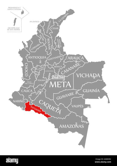 Putumayo red highlighted in map of Colombia Stock Photo - Alamy