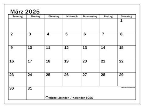 Kalender März 2025 50 Michel Zbinden DE